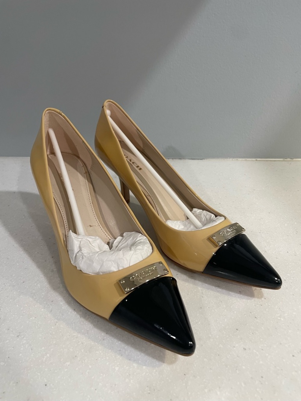 Coach Zan Tapioca/Black Patent Leather Cap Toe Pumps - Picture 8 of 8